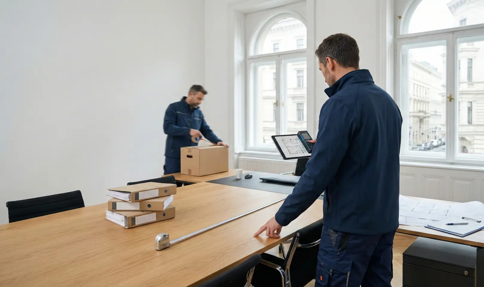 Umzugsexperte bei der professionellen Planung und Vermessung eines Büros in Wien.